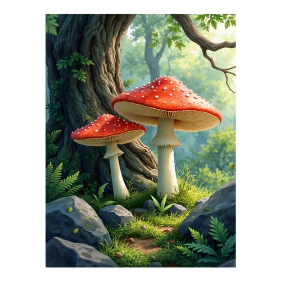 Diamond Art Kit for Adults, Enchanting Forest Red Mushrooms Diamond Painting for Adults Beginners, 5D DIY Diamond Art Painting Kits, Colorful Diamond Painting Craft for Home Decor 12x16