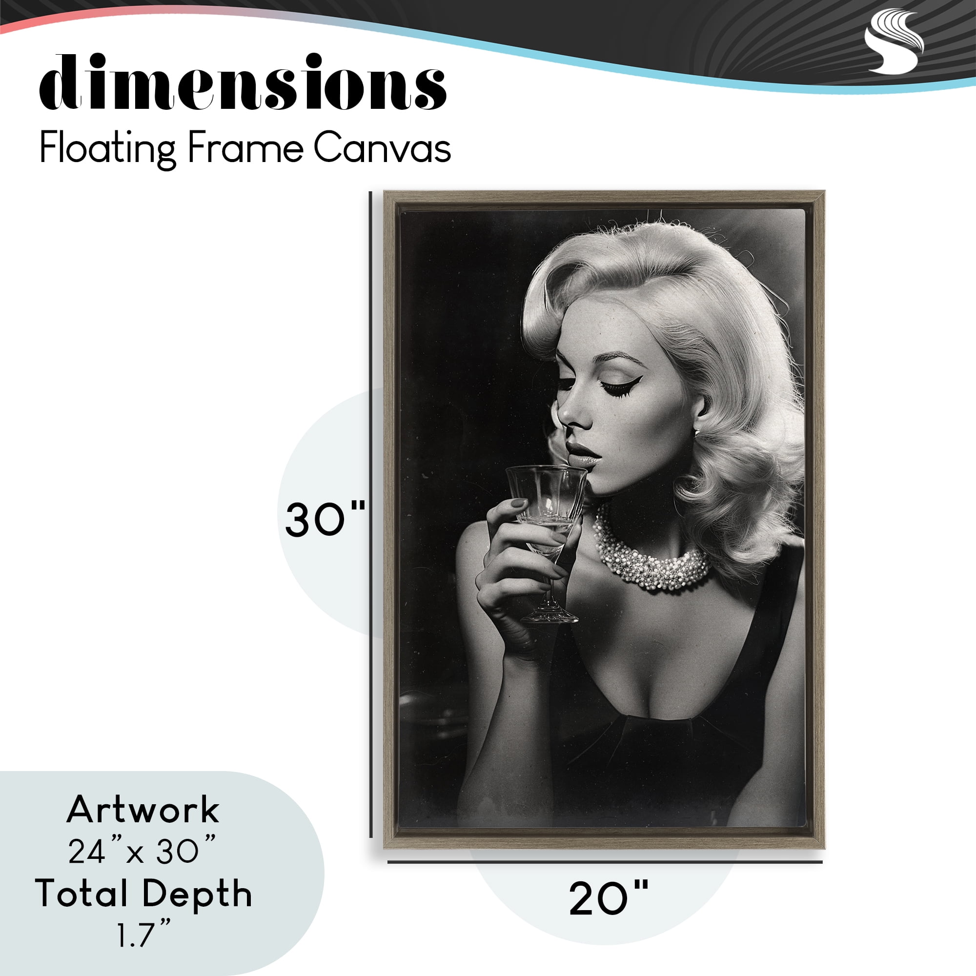 Classic Woman & Martini Brown Framed Floater Canvas Wall Art, design by Decent Exposures