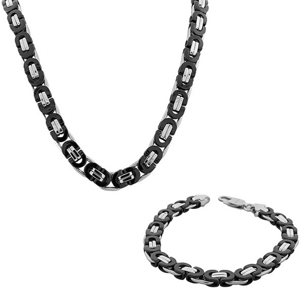 Stainless Steel Mens Link Chain Necklace and Bracelet Set