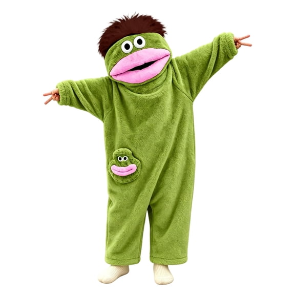 lcziwo Big Mouth Monster Onesie Teen Funny Unisex Toddler Fuzzy Pajamas Soft Plush One Piece Jumpsuits Winter Thermal Loungewear Green,11-12 Years