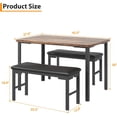 thumbnail image 3 of Dining Table Set for 4, 3Pcs Kitchen Table with 2 Benches 43.3" Farmhouse Breakfast Table with Metal Frame for Small Space, Dining Room, Balck, 3 of 9