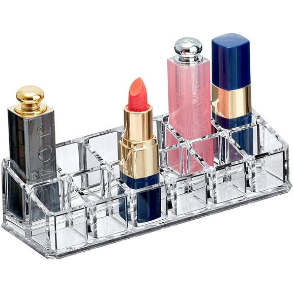 Jimin- 12-Slot Acrylic Lipstick Organizer, Lipstick Holder, Lip Gloss Holder, Cosmetic Storage Display, Perfect Storage Solution for Drawer and Vanity (Slot Size: 0.9" x 0.9")