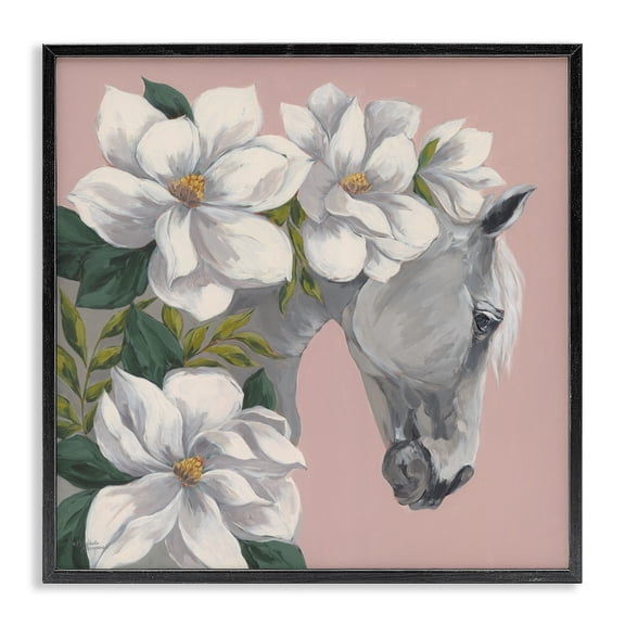 Stupell Industries Cottage Sweet Maggie Floral Horse Black Framed Giclee Art, 12 x 12, by Michele Norman