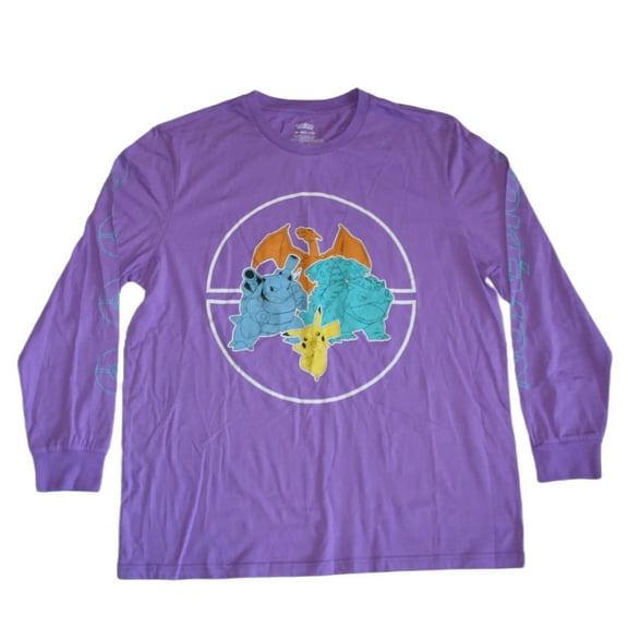 Pokemon First Generation Group Shot Men's Long Sleeve Shirt (Large)