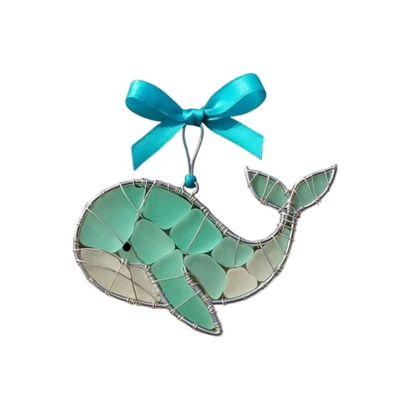 USSUMA Coastal Decor Handmade Sea Glass Oceans Ornament Beach Glass Suncatcher Coastal Hanging Decoration Nautical Window Accent Wedding Favor Handmade Sea Glass Ornament