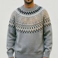 thumbnail image 2 of Babcutegg Mens Fair Isle Crewneck Sweater Long Sleeve Jacquard Knit Pullover Fall Winter Loose Casual Sweaters Size L, 2 of 9