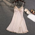 thumbnail image 2 of Yuncity Women's Nightgown Nightdress Thin Suspender Silk Pajamas Lace Slit Chest Pad Homewear Pjs Sleepwear Soft M-Xxxl, 2 of 5