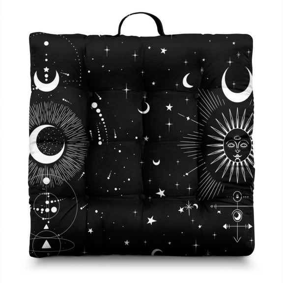 Steampunk Cosmic Floor Cushion - Oversized Square Meditation Pillow with Sunburst & Eclipse Art, Fluffy PP Cotton Filling for Yoga & Lounge
