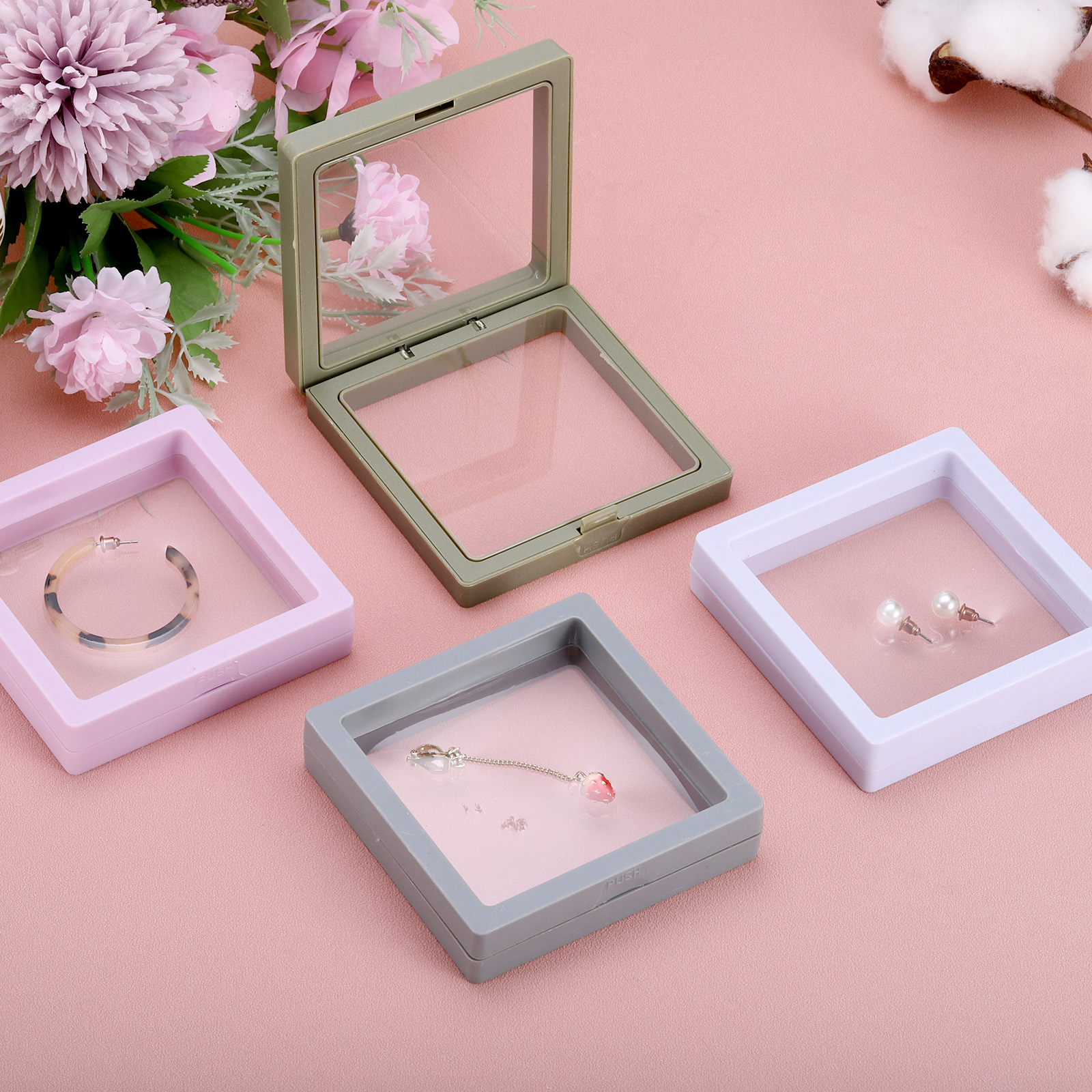 Unique Bargains 4Pcs Floating Frame Display Holder Stand 3.54" x 3.54" x 0.8" Green