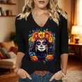 thumbnail image 4 of APEXFWDT Women's V Neck 3/4 Sleeve T-Shirt, Halloween Witch Full Moon Bat Graphic Casual Tee, 4 of 4