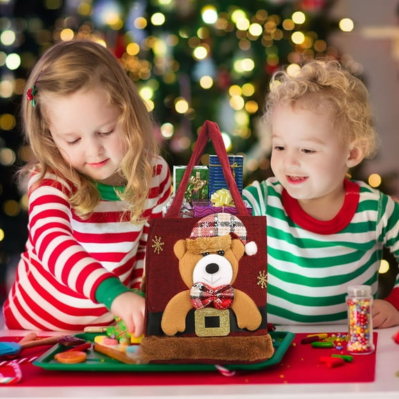 Gnmfd Christmas Holiday Candy Gift Bag with Santa Snowman Reindeer Design, Large Capacity Drawstring Tote for Treats, Cookies, Chocolates, Party Favors, Reusable Christmas Party Decor