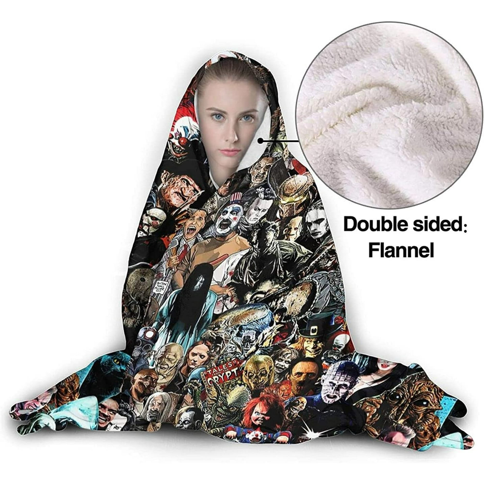 Hooded Blanket 3D Horror Movie Super Soft Super Warm Sherpa Fleece Hood Portable Fall Winter Sofa for Women Girl Man Boy A One Size Walmart
