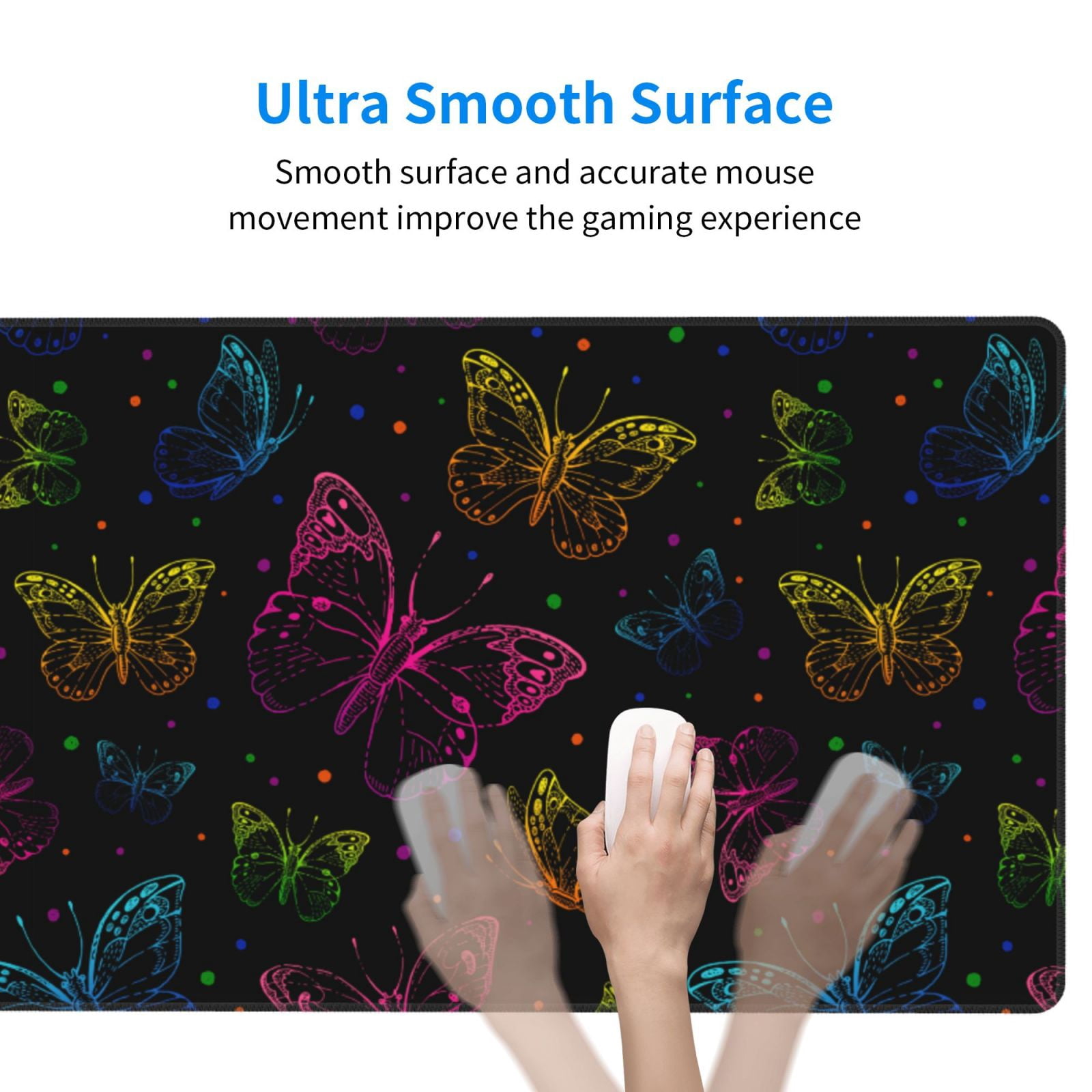 Rateoe Butterfly Print Mouse Pad - Extended Large Gaming Mousepad,Non-Slip Stitched Edge,16x29.5 Inch