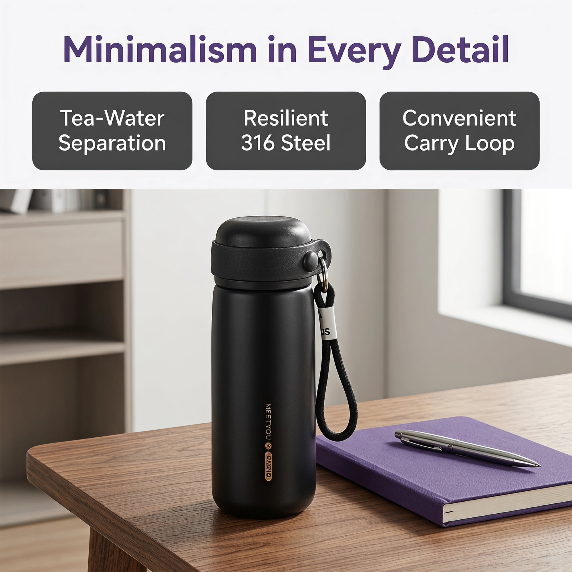 Unique Bargains 21 oz Stainless Steel Insulated Leak Proof Water Bottle Tumbler Black