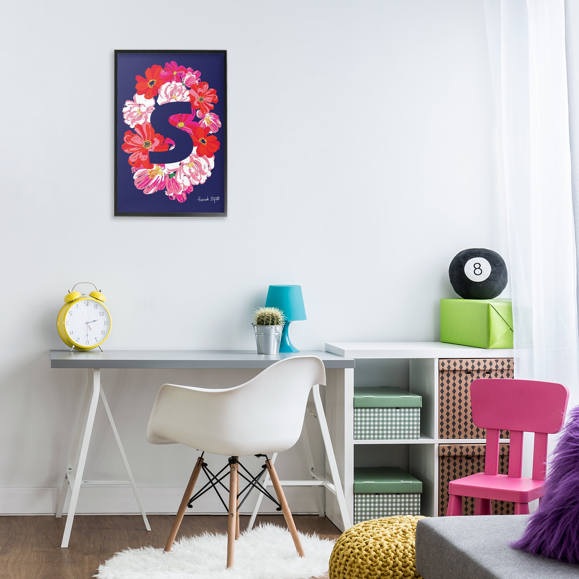 Stupell Industries Floral Bloom Letter S Botanical & Floral Painting Black Framed Art Print Wall Art, 16 x 24