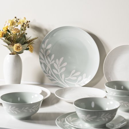 MAINSTAYS EMELIE 12-PIECE STONEWARE DINNERWARE SET GREEN