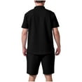 thumbnail image 3 of VBTAPA Sales of The Day! Men's 2 Piece Outfits Summer Fashion Short Sleeve Button Down Shirt and Shorts Set Textured Casual Beach Vacation Sets Black XXXL, 3 of 4