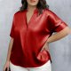 thumbnail image 2 of Mujeres Más Tamaño Manga Corta Tops Color Sólido Cuello Redondo Casual Camiseta Suave Transpirable, Mujeres Más Tamaño de Verano Tops, 2 of 5