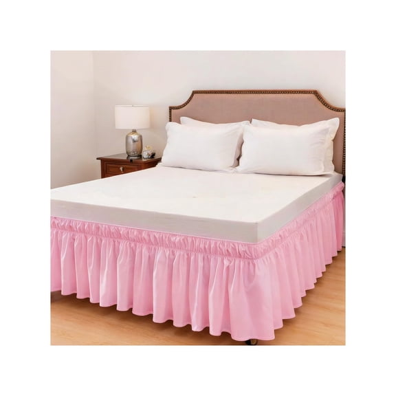 AUQ Bed Skirt,Elastic Wrap Around Dust Ruffle Bed Skirting Easy to Install,Adjustable Tailored Bedskirts Fade & Wrinkle Resistant (Pink,Queen-15 Drop)