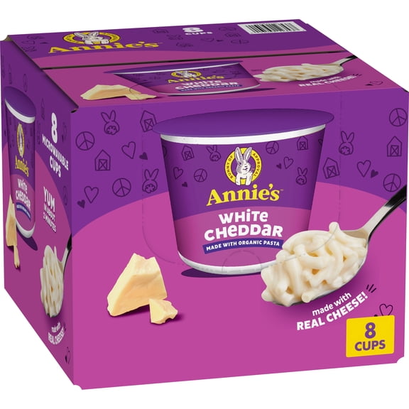 Annie's White Cheddar Cheese with Organic Macaroni, Microwavable Cups, 8 Count, 16.08 oz