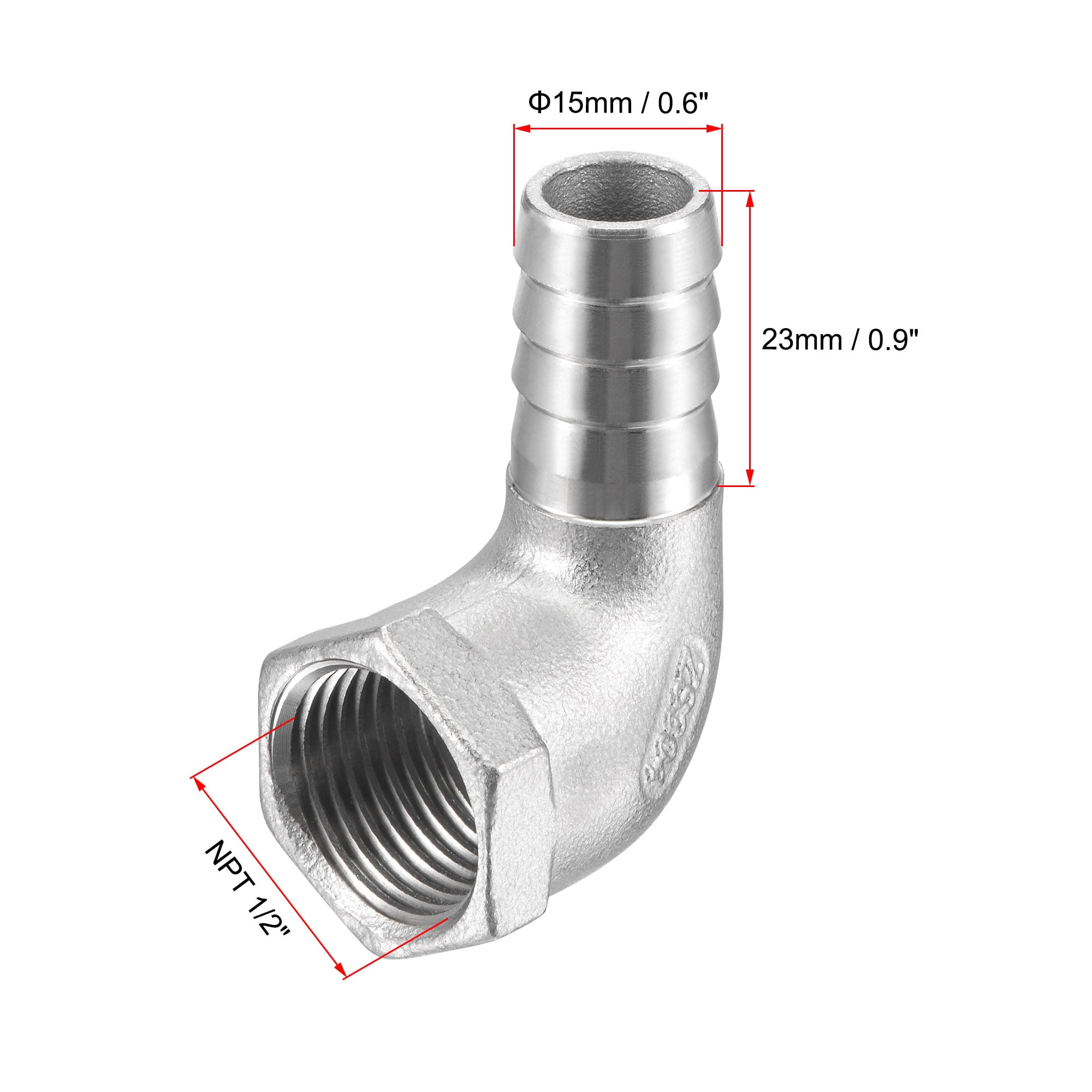 Unique Bargains 304 Stainless Steel Hose Barb Elbow NPT Female Connector 15mm