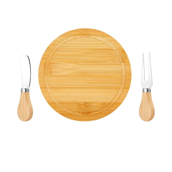 BMYJ Round Wood Charcuterie Board Set with Stainless Steel Knives and Forks, Mini Cheese Serving Board, Includes Thank You Card and Gift Box, Perfect for Wedding Guests and Party Gifts