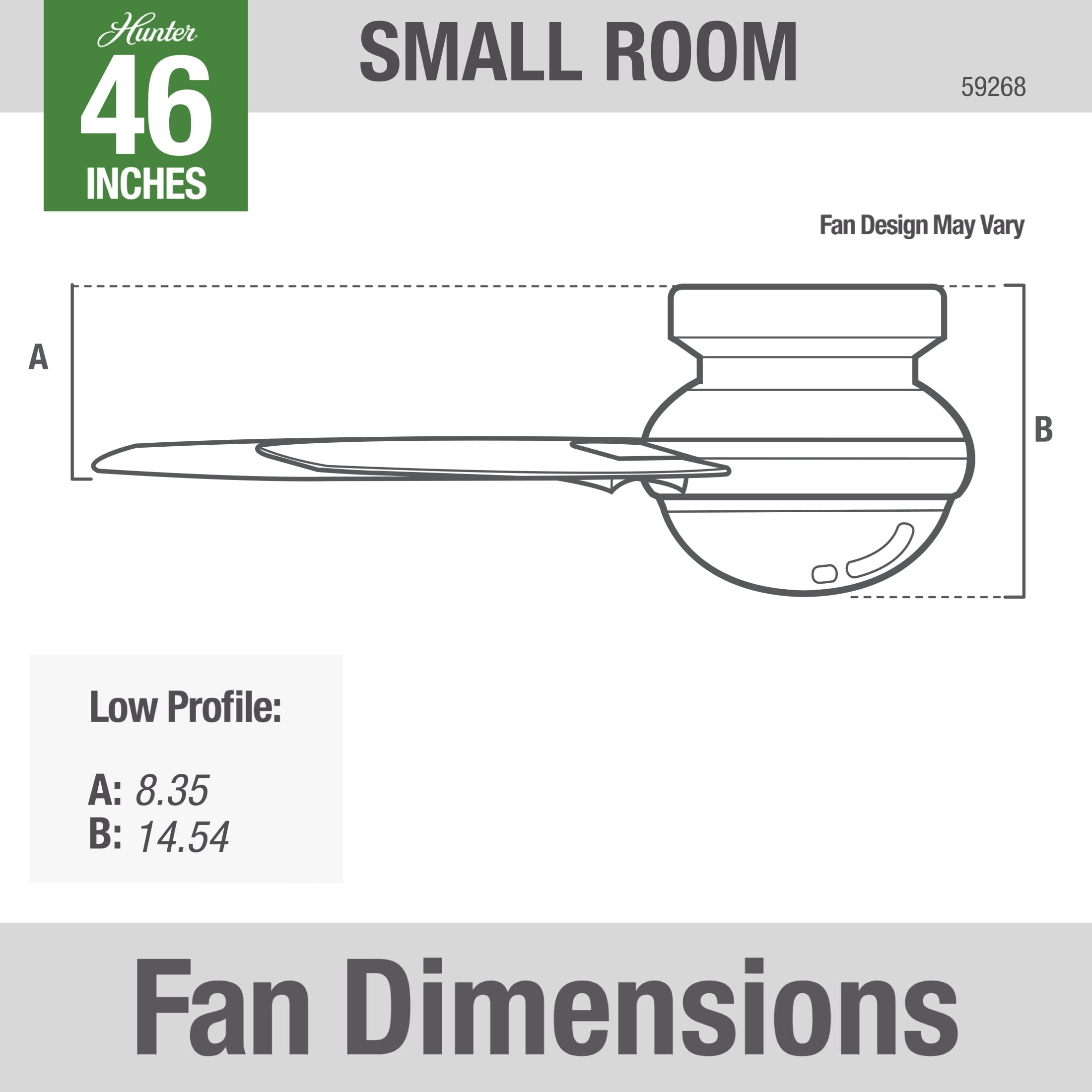 Hunter 46 inch Indoor Ceiling Fan with LED Light - Bronze Ceiling Fan with Pull Chain, For Bedroom, Living Room, or Kitchen, Low Profile Mount, No Remote, 5 Blades - Anslee 59268, Premier Bronze
