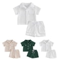 thumbnail image 4 of Toddler Boy Outfits 2 Piece Double Layer Gauze Solid Print Lapel Short Sleeve Shirt And Shorts Casual Boys' Clothing Sets, 4 of 4