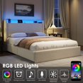 thumbnail image 3 of BeesClover Upholstered Bed Frame with LED Headboard, Cloud Bed Frame with LED USB Charging Station and 4 Storage Drawers, No Box Spring Needed, 3 of 8