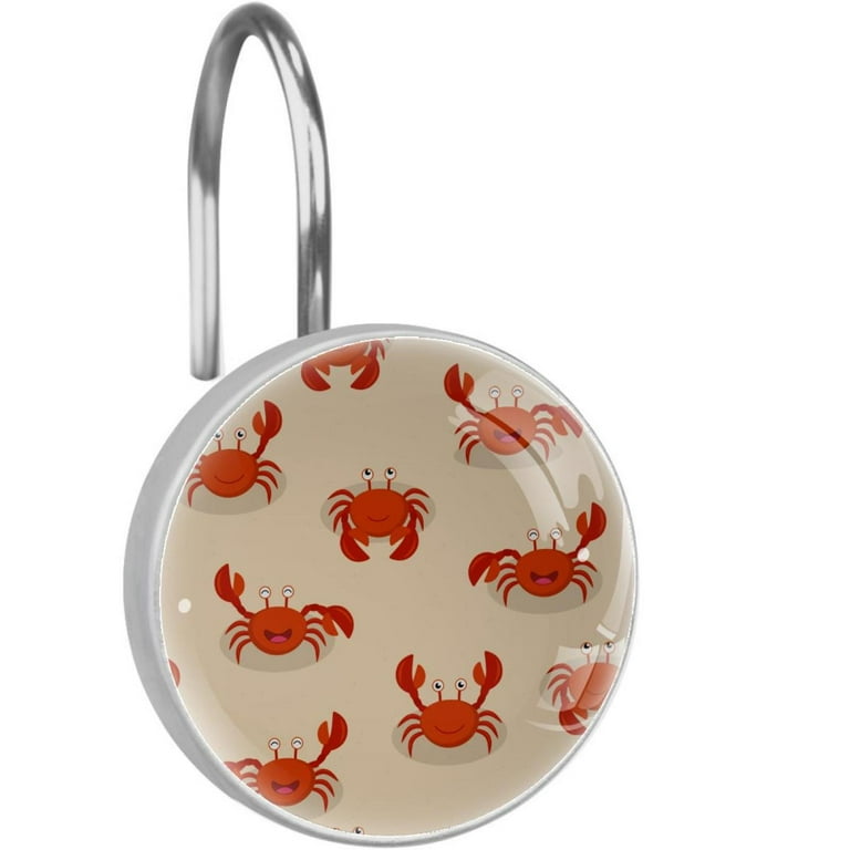 Funny Crab Shower Curtain Hooks（Set of 12）for Home Hotel Shower Rods  Bathroom Crystal Glass Print Stainless Steel Round Curtain Hooks