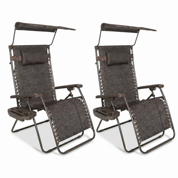 Bliss Hammocks 2 Pack 33" Wide XXL Zero Gravity Outdoor Lounge Chair with Canopy, Brown