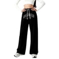 thumbnail image 3 of MAIHAN Girls Sweatpants Letter Print Casual Wide Leg Pants Loose Fit Straight Leg Trousers for Youth Urban Street Style Baggy Pants(Black,10-11 Years), 3 of 5