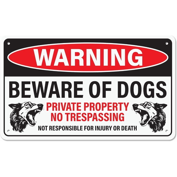Beware of Dog Sign for Fence, Aluminum with Corner Mounting Holes, Rust-free Aluminum Dog Warning Sign, 10x6