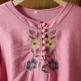 thumbnail image 5 of Busydd Womens Tops Fashion Solid Color Embroidered Button Peasant Shirts Casual 3/4 Length Sleeve Round Neck Summer Tops for Women Comfortable Loose Spring Tops, 5 of 9