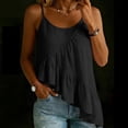thumbnail image 2 of ClodeEU Women's Linen Blend Round Neck Spaghetti Strap Tank Top, Casual Pleated Asymmetrical Hem Blouse Black,Women's Plus L, 2 of 9