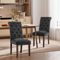 EOP Upholstered Dining Chairs Set of 2, Parsons Fabric Kitchen Chairs with Padded Seat, Button Tufted Armless Dining Side Chairs with Wood Legs, Black