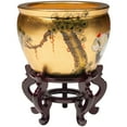 thumbnail image 2 of Oriental Furniture 12" Gold Lacquer Fishbowl - Cranes, 2 of 3