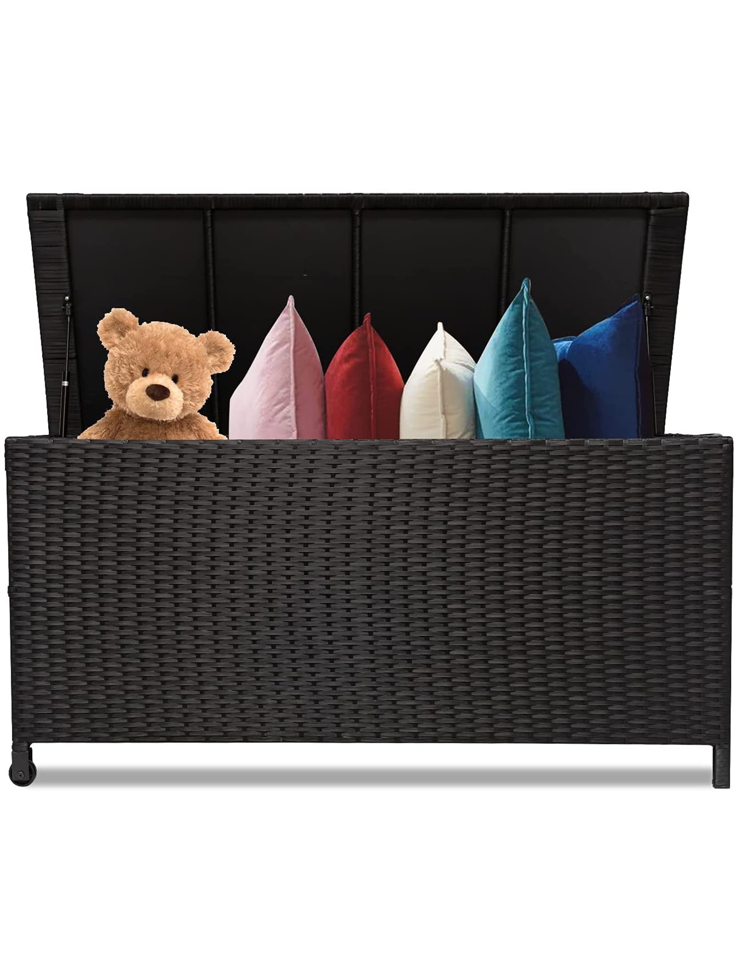 Outdoor Wicker Storage Box, Rattan Woven Bin Deck Box, Large Capacity