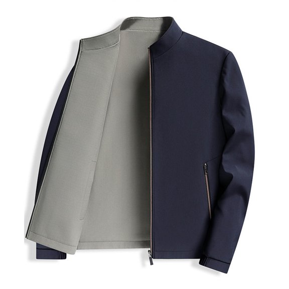 hoksml Men Casual Outerwear Jackets Solid-Color Double-sided Zip Up Coat Fashionable Zipper Pocket Long Sleeve Hoodedess Standing Collar Spring Fall Windbreaker Top Clothing