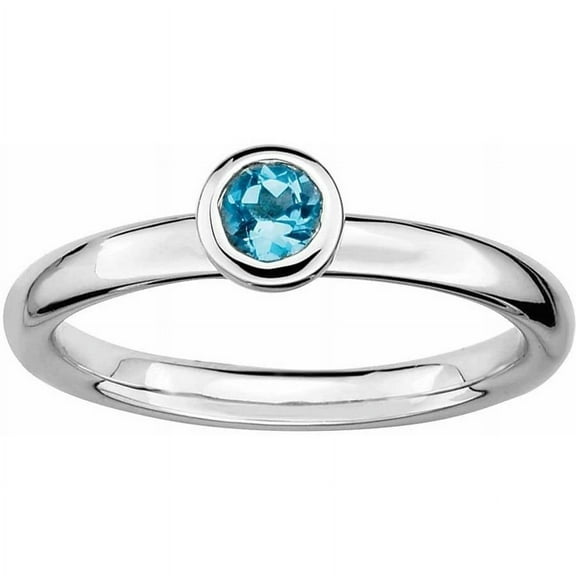 Sterling Silver Low 4mm Round Blue Topaz Ring