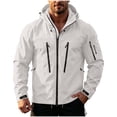 thumbnail image 3 of Sevevn Men Rain Jacket Attached Hood Regular Fit Waterproof Shell Fabric Full Zip Dual Chest Zip Pockets Arm Zip Pocket Cuffs Drawstring Hem For Hiking Wear, 3 of 9