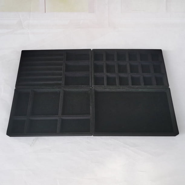 Juego de 4 cajas de joyería con 18 compartimentos, caja de terciopelo para anillos, pendientes y tachuelas, bandeja vacía, caja de presentación, bandeja para joyas