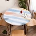 thumbnail image 5 of Watercolors Yellow Blue Stripes Elastic Fitted Round Table Cover Abstract Art Waterproof Outdoor Tablecloth for Holiday Party, Picnic, Patio & Dining Fits Tables Up to 45"-54", 5 of 8
