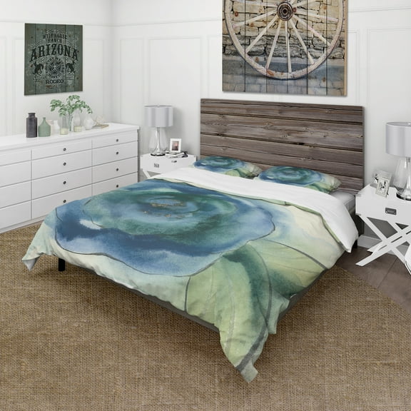 Designart 'Blue Floral Poppies I' Cottage Duvet Cover Set