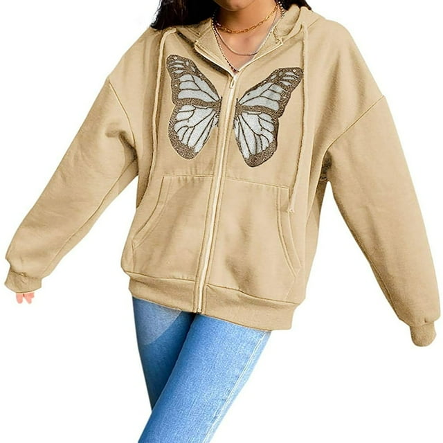MesaSe Sweat à Capuche Papillon pour Femmes, Pull à Fermeture Éclair, Veste à Cordon
