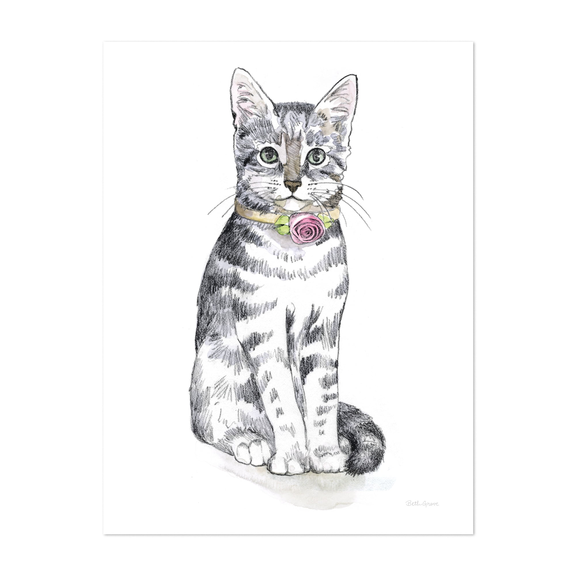 Original watercolor print of a tabby cat 8 x 10 inches