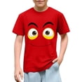 thumbnail image 1 of Blusas y camisas de manga corta con cuello redondo para niños y niñas, color liso, con estampado de expresión linda, manga corta, holgadas y cómodas, blusa para niña, 1 of 6