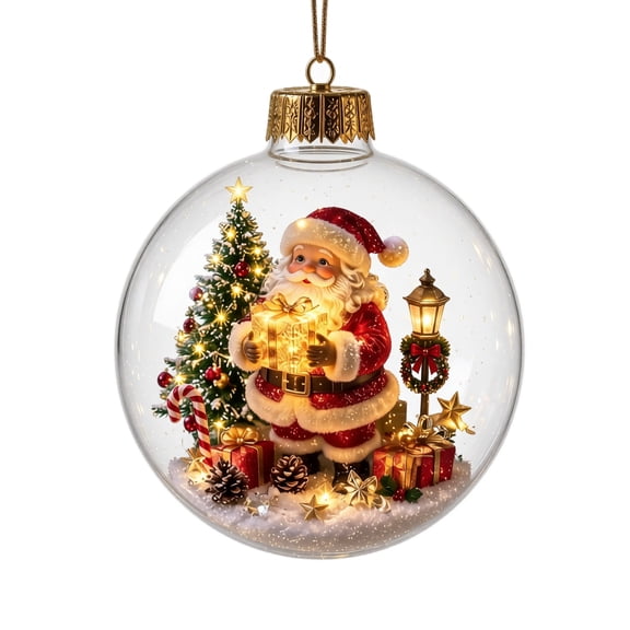 New Glowing Christmas Story Ornament, Light-Up Diorama with Stand and Hook, Versatile Mini Scene Display for Branch Table Mantel, Seasonal Decor (Santa)