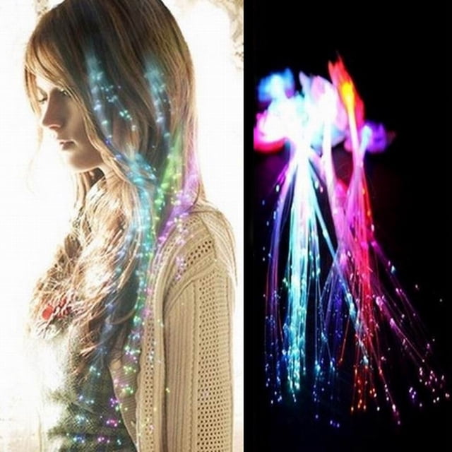 Trayknick LED Light Up Braid Luminous Fiber Optic Hairpin Decor for Halloween Party Bar