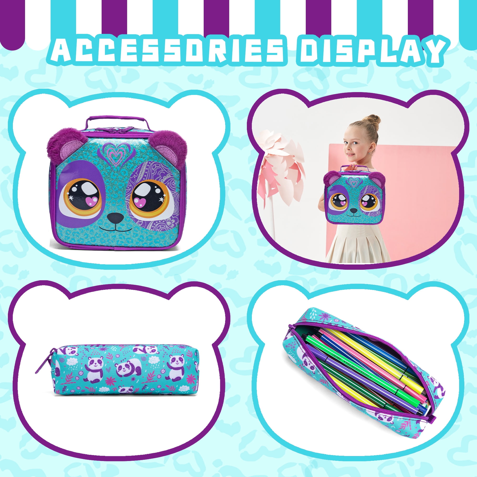 Rolling Backpacks for School Girls Kids Wheeled Backpack with Wheels Bookbag with Lunch Box Pencil Case for Elementary Students Ages 6-8